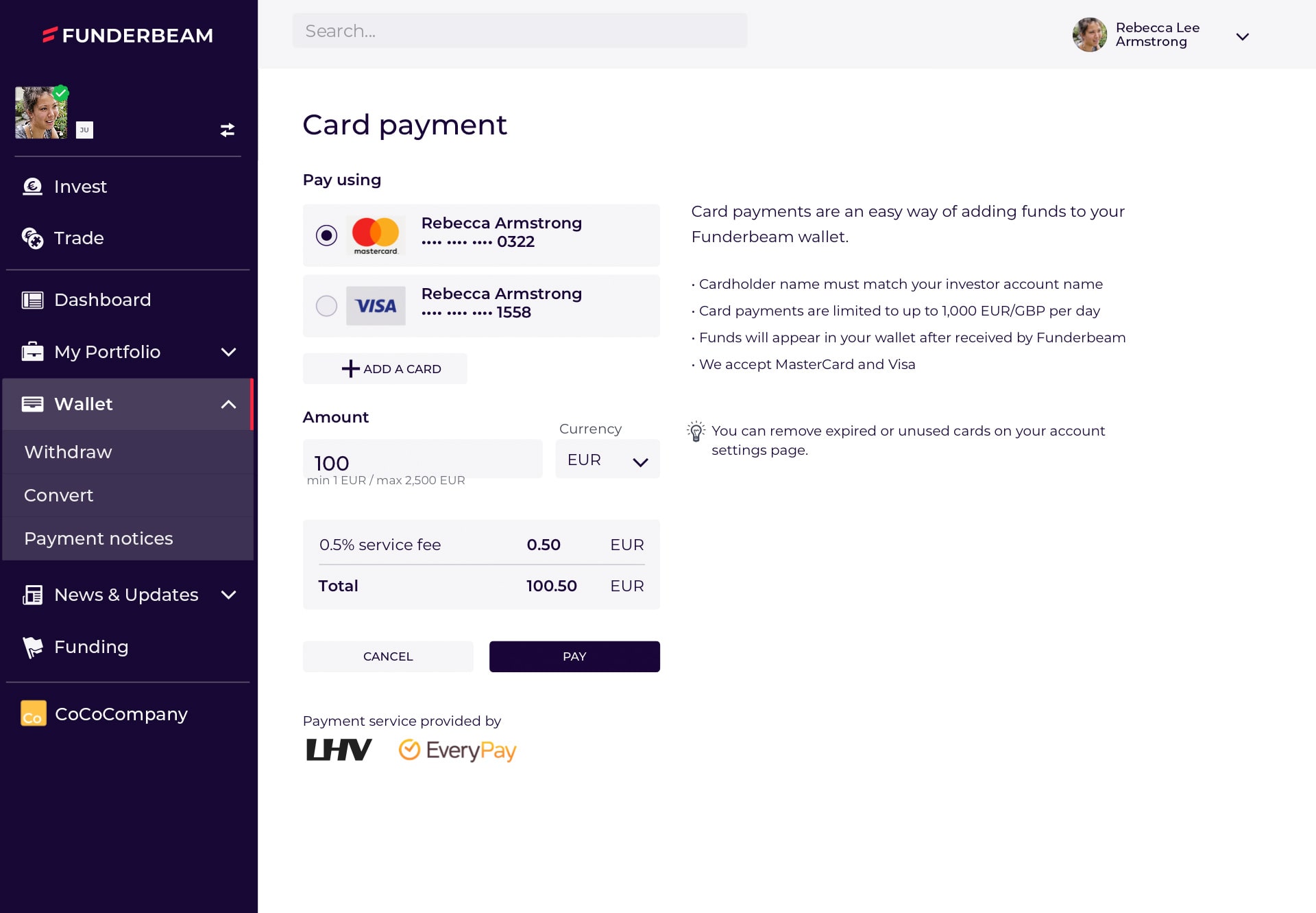 The Card payment page